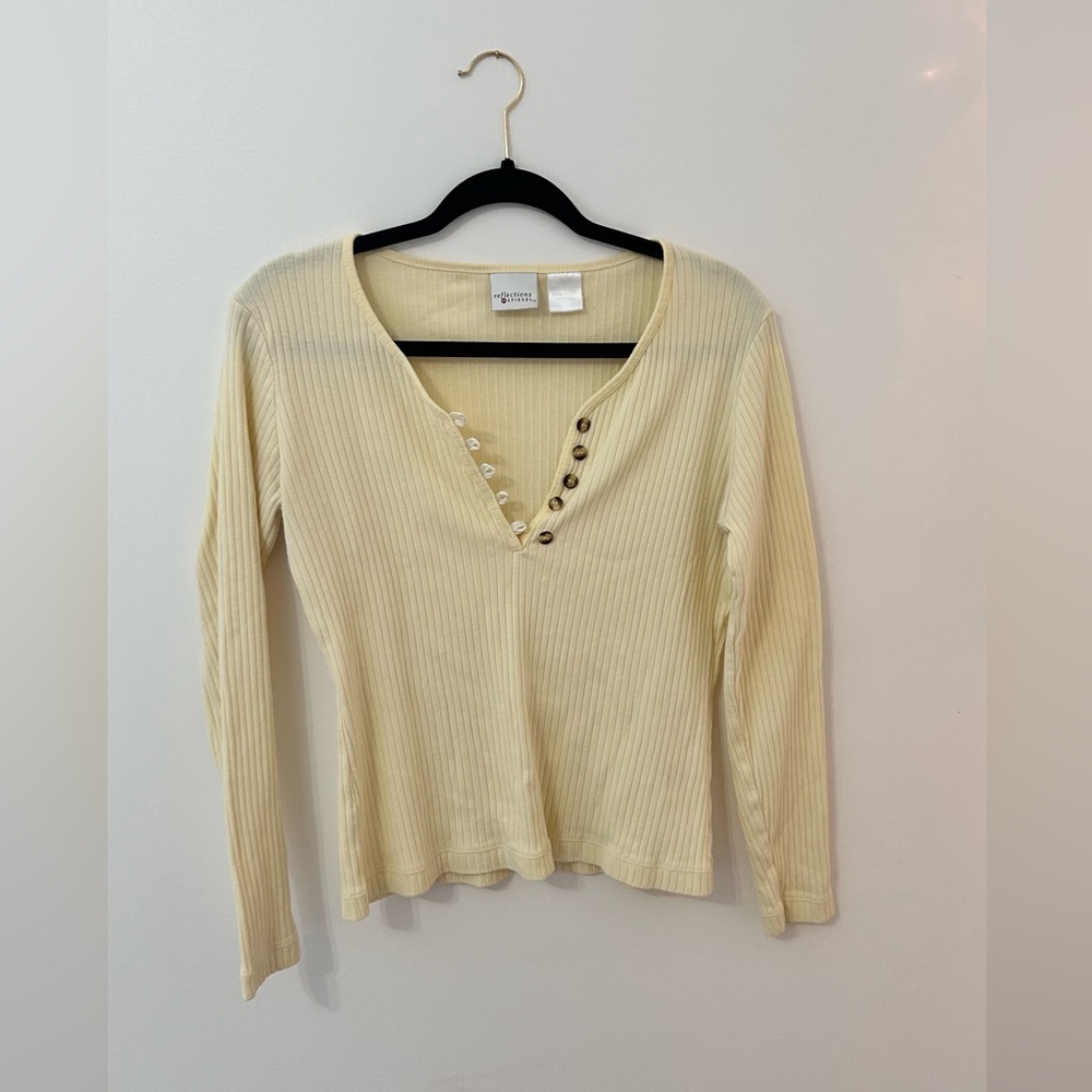 Chic Cream Long Sleeve Ribbed Top